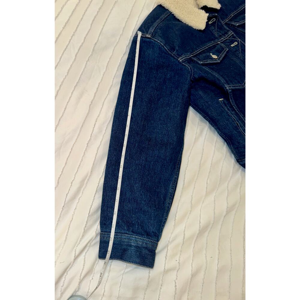 Madewell Cropped Sherpa Denim Trucker Jacket Medium Oversized Western Americana - Picture 10 of 16